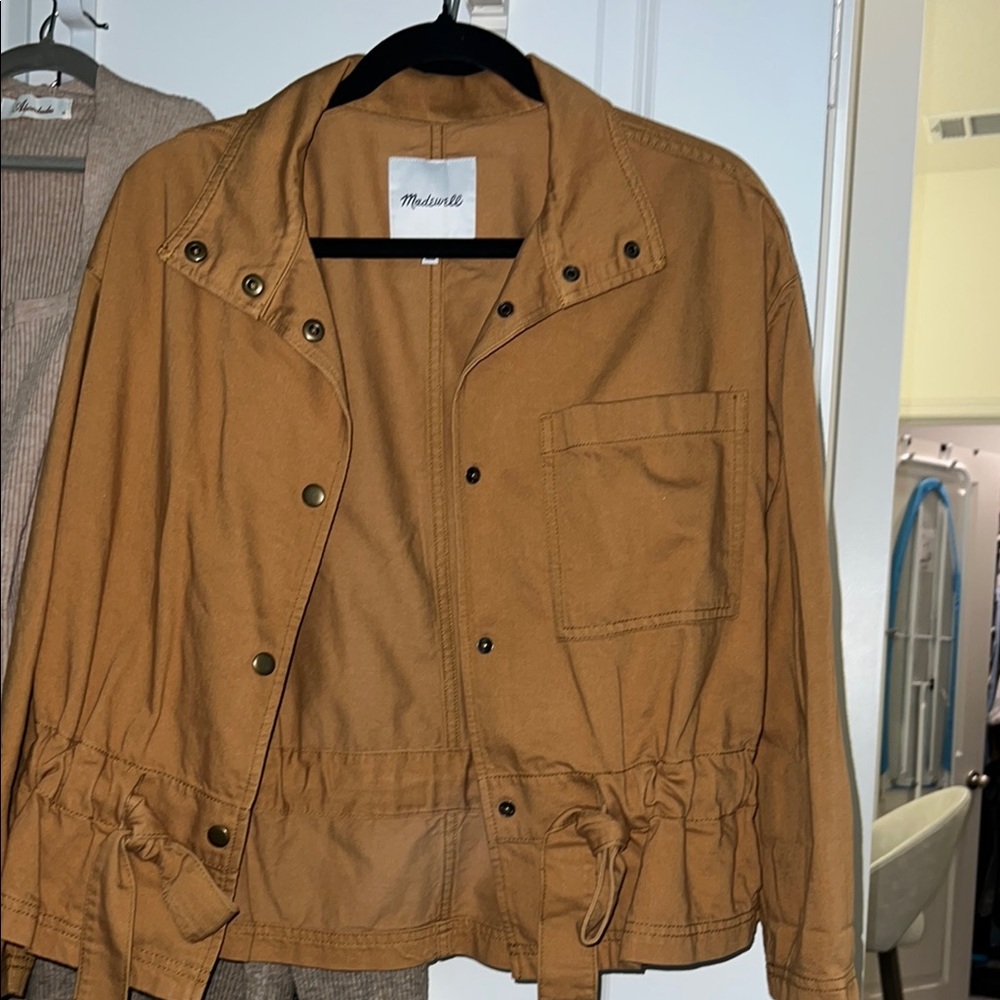 Madewell Tan Utility Jacket with Spread Collar and Drawstring Waist